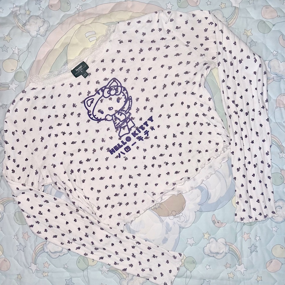 Sanrio Purple Floral Pointelle Top